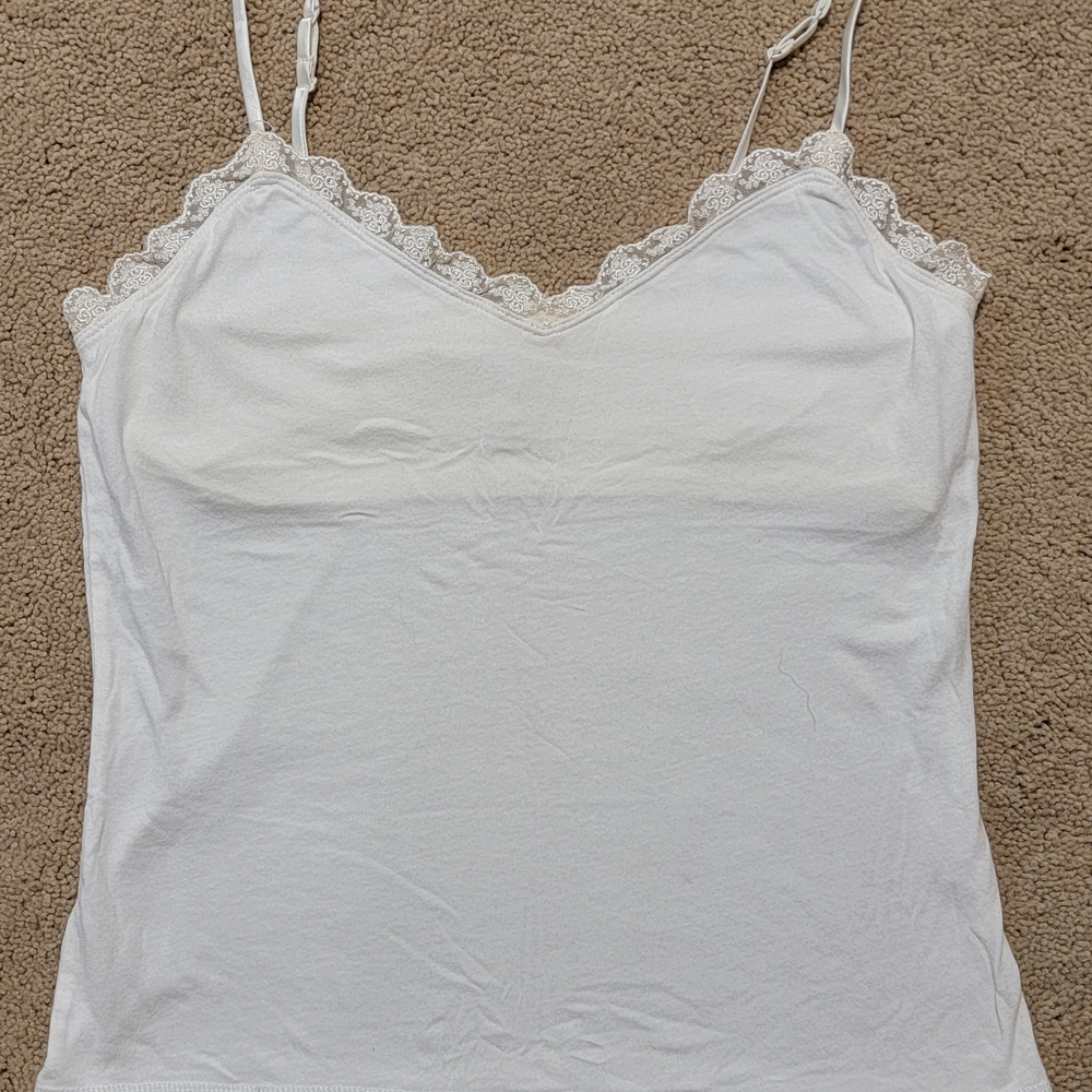 Vintage Y2K Abercrombie & Fitch White Lace Trim Camisole/Medium